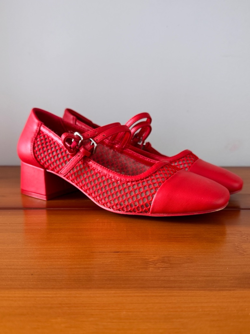 Call It Spring Red Mesh Mary Jane Block Heels